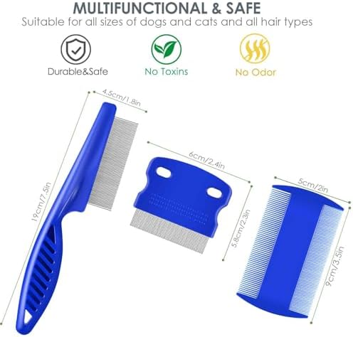 6 Pack Dog Grooming Comb, Pet Flea Lice Stainless Steel Cat Combs with Rounded Teeth, 2-in-1 Double Sided Professional Dogs Tear Stain Remover, Dematting Tool for Small, Medium & Large Pets - Image 2