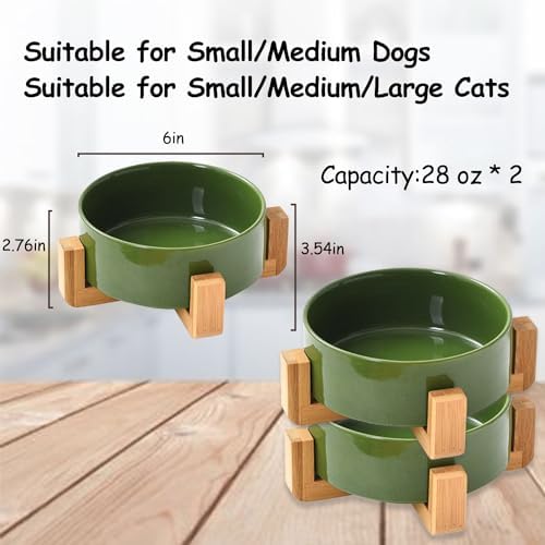 Petygooing Ceramic Dog Bowl Set with Stand, Cat & Dog Food and Water Bowls, Medium Size - Anti-Slip Set of 2 - 28 OZ /3.6 Cups - Rust Green - Image 2