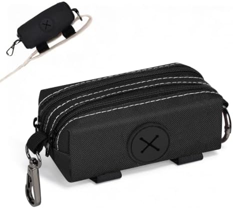Dog Poop Bag Holder for Leashes 2 Zipper Pockets Black 1 Pack by SIDESUGAR