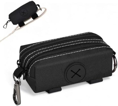 Dog Poop Bag Holder for Leashes 2 Zipper Pockets Black 1 Pack by SIDESUGAR