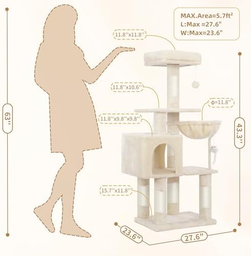 Heybly Cat Tree with Toy, 43.3 inch Cat Tower for Indoor Cats HCT004SM - Image 5