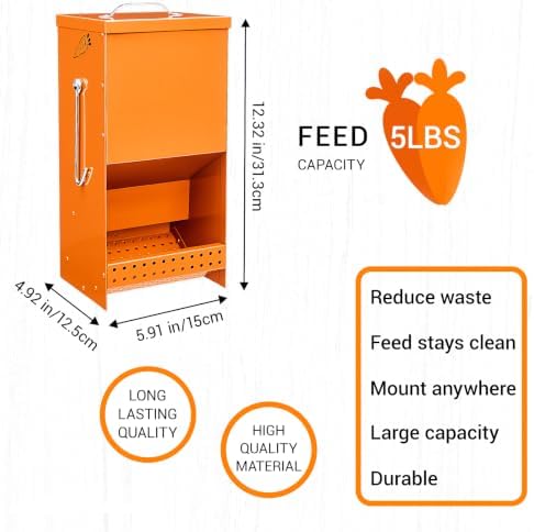 Rabbit Feeders Automatic for Cages,Orange 5 Pound Large Metal Trough Feeder - Image 2