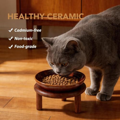 Havniva Elevated Cat Bowls, Ceramic Cat Bowl with Wood Stand, Wide Opening - Image 5
