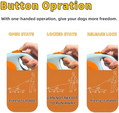 Double Dog Leash for Walking 2 Small Dogs (Up to 33 Lbs Each), Dual Retractable 9.8ft Extendable Strong Nylon Tape Pet Leash with Poop Bags, One-Handed Brake, Pause, Lock (Orange) - Image 4