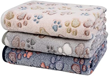Dono 1 Pack 3 Dog Blankets, Soft Fluffy Fleece Pet Blanket Warm Sleep Mat Paw Print Design Puppy Kitten Throw Blankets Doggy Blanket for Dogs by Dono