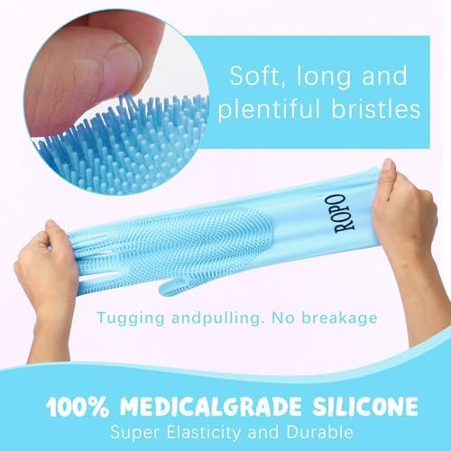 ROPO silicone gloves for pet grooming, multi-functional gloves for pet hair shedding, bathing, and massage (Blue) - Image 3