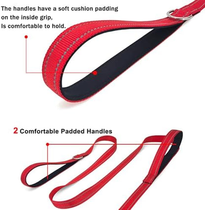 6 FT Red Nylon Reflective Dog Leash for Medium Dogs with 2 Padded Handle - Image 4