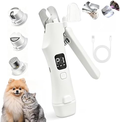 2-in-1 Dog Nail Clippers and Grinder with LCD Battery Display - Professional Cat Claw Trimmer with Built-in Safety Light & Guard, Ultra Quiet Rechargeable Pet Claw Grooming Tool for Large & Small Pets by OttaFull
