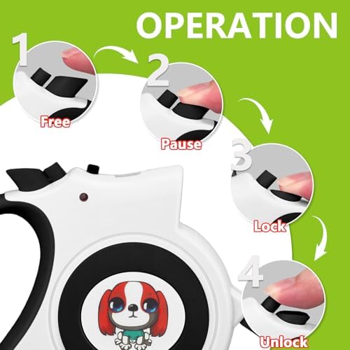 Retractable Dog Leash with LED Light Makife 5m Extendable Dog Lead for Small Medium Puppis up to 25kgs, One-Hand Brake & Lock System, Ergonomic Handle (White) - Image 4