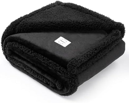 Black Waterproof Calming Pet Blankets for Dogs Reversible Fluffy Sherpa Fleece Pets Blanket for Dog Cats Warm Couch Sofa Beds Covers Washable (Black,XL-85x57in) by Unknown