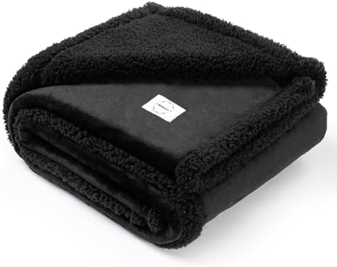 Black Waterproof Calming Pet Blankets for Dogs Reversible Fluffy Sherpa Fleece Pets Blanket for Dog Cats Warm Couch Sofa Beds Covers Washable (Black,XL-85x57in) by Unknown