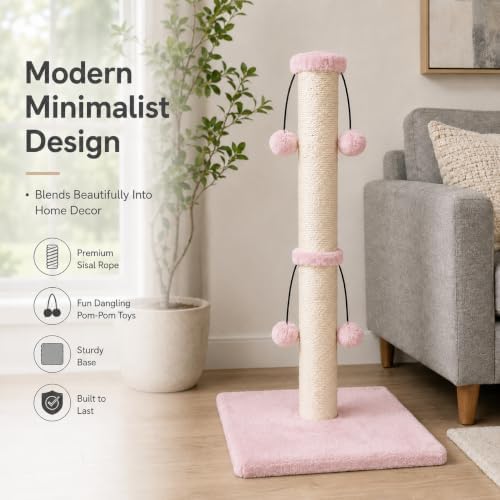 Dimaka Cat Scratching Post, Cat Scratcher for Large Cats with Teasing Toy Ball (Pink, 34 inches for Large Cats) - Image 4