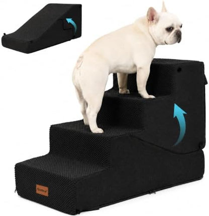 4-Step Dog Stair and Ramp for Small Dogs and Cats, Pet Steps for Bed with Non-Slip Bottom, Black by SIEMOUR