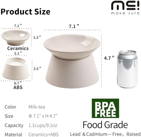 MS!MAKE SURE Cat Food Bowls Elevated - Ceramic Cat Water Bowls Whisker Friendly with Stand Tilted Non Slip Flat Detachable Anti Vomiting for Indoor Cats White - Image 2