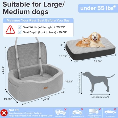BLVRYVIO Large Dog Car Seat for Medium Sized Dogs Under 55lbs or 2 Smalls - Image 2