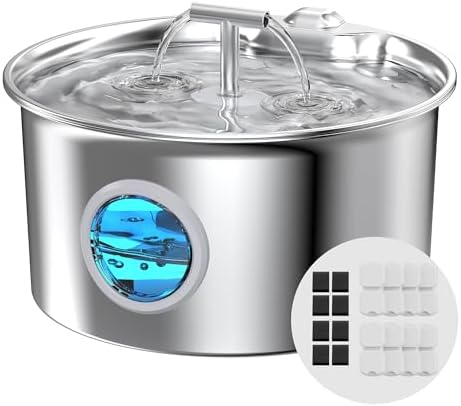 Cat Water Fountain Stainless Steel: Water Dispenser for Cats Indoor - Pet Dispenser Supplies Accessories - 16 Pack Cat Water Fountain Replacement Filters - 8 Multi-Functional Filters and 8 Sponges by UMOCUOY
