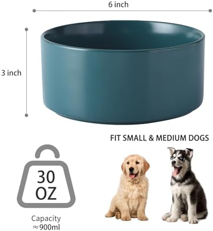 6'' Ceramic Dog Bowl - 30Oz Classic Dogs Food & Water Bowl for Small and Medium Breed Dogs, Heavy Duty Non-Slip Dog Dishes, Food Grade Stoneware Pet Bowl, Dishwasher & Microwave Safe, Green - Image 3