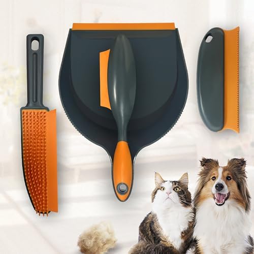 Paws & Co. Pet Hair Remover for Dogs Cats - 4-in-1 Cleaning Kit with Grooming Brush, Massage Comb & Dustpan - Fur Cleaner for Furniture, Carpet, Car, Sofa by Unknown
