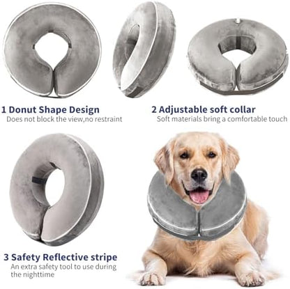 Inflatable Reflective Dog Cone Collar Alternative After Surgery,Doggie Recovery Dount Neck Ecollar,Adjustable Soft Dog Cone Collar for Small Medium Large Dogs (Grey, XXL) - Image 2