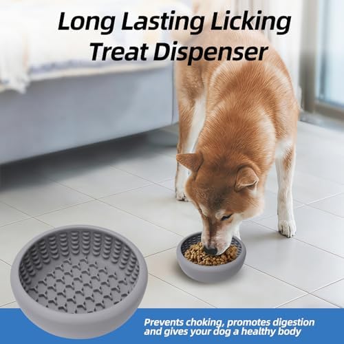 Dog Lick Bowl,Silicone Slow Feeder Bowls for Dogs ，Anxiety Relief Lick Mat for Dogs, Interactive and Enrichment Toys (Grey, Large) - Image 7