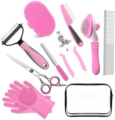 Bath Grooming Kit for Pets, 10pcs Dog Brush for Shedding with Dog Nail Clipper and Trimmer, Dog and Cat Grooming Supplies, Dematting Comb for Dogs, Pet Bath Supplies by 2TRUL