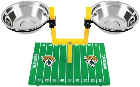 NFL Jacksonville Jaguars Goalpost Football Field Dog Feeder – Adjustable Elevated Dog Bowls with Stand, 2 Stainless Steel Bowls, Non-Slip Rubber Feet, Raised Pet Feeder for Large & Small Dogs, Cats. - Image 5