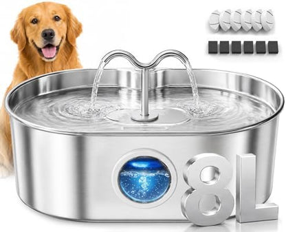 8L/270oz/2Gallon Stainless Steel Dog Water Fountain Pet Fountain by SohoTeco