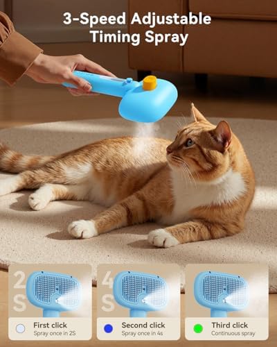 ROJECO 3-in-1 Pet Steam Brush,Spray Hair Removal Detangling Comb,Blue - Image 3