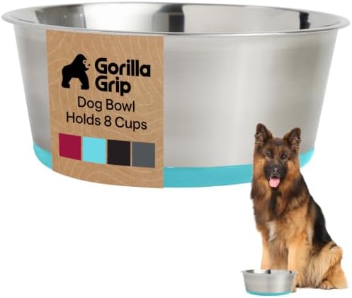 GORILLA GRIP Dog Bowl, Food Grade Stainless Steel Water Bowls, 8 Cup Green by GorillaGrip