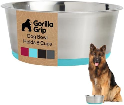 GORILLA GRIP Dog Bowl, Food Grade Stainless Steel Water Bowls, 8 Cup Green by GorillaGrip