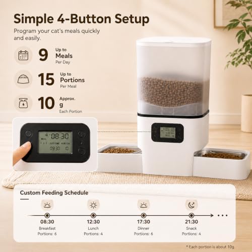 Automatic Cat Feeder for 2 Cats & Small Dog, 6L Large Capacity for Dry Food - Image 4