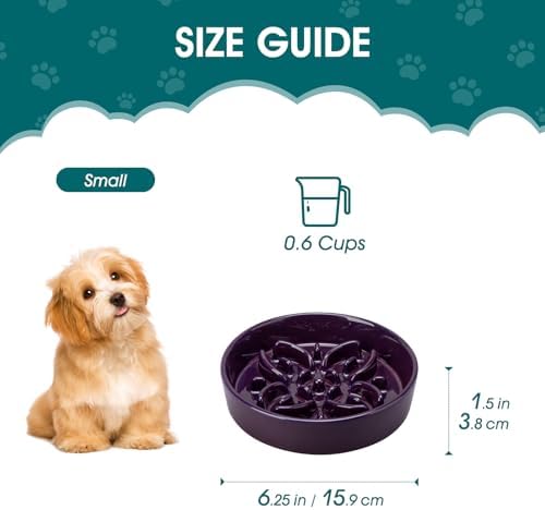 vancasso Ceramic Slow Feeder Dog Bowls, Puzzle Dog Food Bowls with Floral Maze, Anti -Slip Pet Food Dish for Small Breed, 0.6 Cups, Purple - Image 2