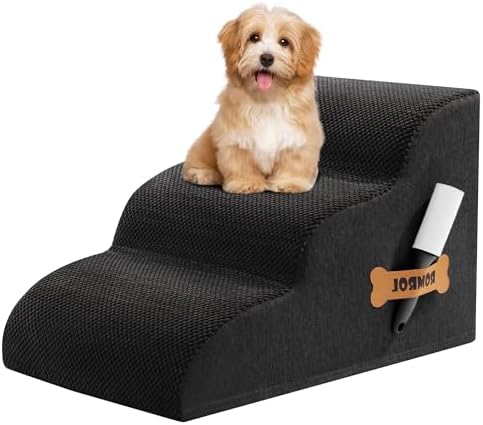Romrol Dog Stairs Ramp for Beds Couches, Extra Wide Pet Steps with Durable Non-Slip Waterproof Fabric Cover, Dog Slope Stairs for Small Dogs and Cats or Pets Friendly, 3-Tiers, 13 Inch,Black by Romrol