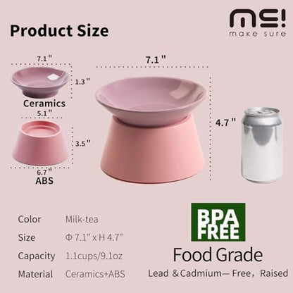 MS!MAKE SURE Cat Food Bowls Elevated - Ceramic Cat Water Bowls Whisker Friendly with Stand Tilted Non Slip Flat Detachable Anti Vomiting for Indoor Cats Pink Purple - Image 2