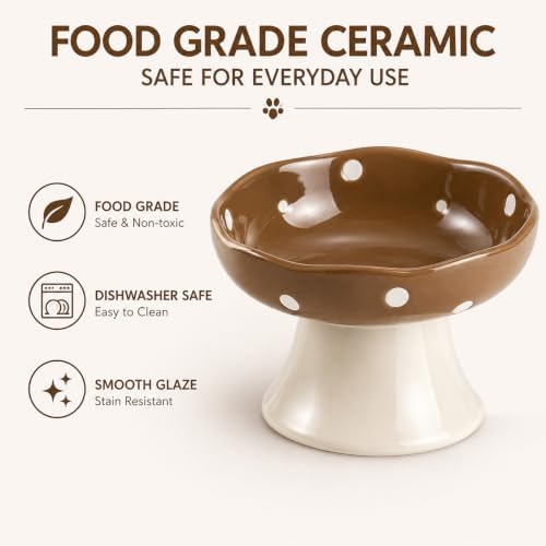 Brown Mushroom Cat Bowl, Elevated Ceramic Bowl for Cats - Image 6