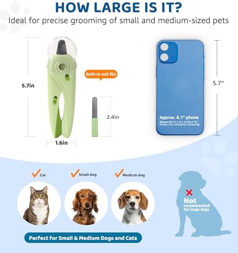 Pet Nail Clipper with Light for Cats & Small Dogs Puppies, Ultra Bright LED to Illuminate Nail Bloodline to Avoid Over Cutting, Extra-Sharp and Durable Cat Claw Trimmer with Nail File (Green) - Image 6