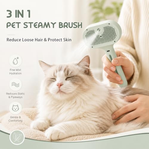Fresh Fur Shower Brush, 3 in 1 Pet Steam Brush, Spray Hair Removal Comb for Cats ＆ Dogs - Deshedding＆ Grooming (Green) - Image 4
