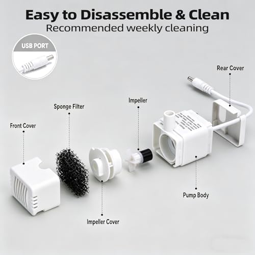 Cat Water Fountain Replacement Pump for 3.2L/108oz Wireless Stainless Steel Cat Fountains,Pet Fountain Pump for Cat and Dog Water Dispenser - Image 3
