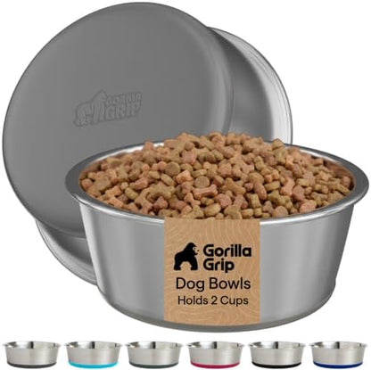 GORILLA GRIP Dog Bowls, Food Grade Stainless Steel, Set of 2, 2 Cup, Gray by GorillaGrip