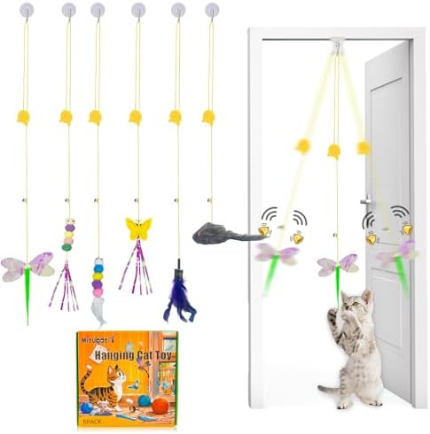 Cat Toy Hianging 6 Pcs Indoor Door Interactive Feather for Hunting by Mitubati