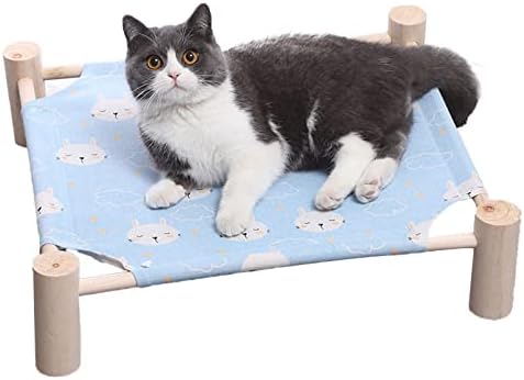 Pozico Cat & Dog Hammock Bed – Wooden Elevated Pet Cot with Breathable Mesh – Raised Cat Bed for Small Pets, Portable Puppy Bed Indoor & Outdoor Use – Blue Rabbit Design by Pozico