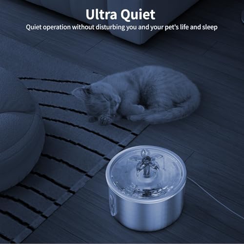 Stainless Steel Cat Water Fountain, 68oz/2.0L Cat Fountain with Flower Waterfall Spout Pet Water Fountain for Cats Indoor, Dog Water Fountain with Sponge - Image 6