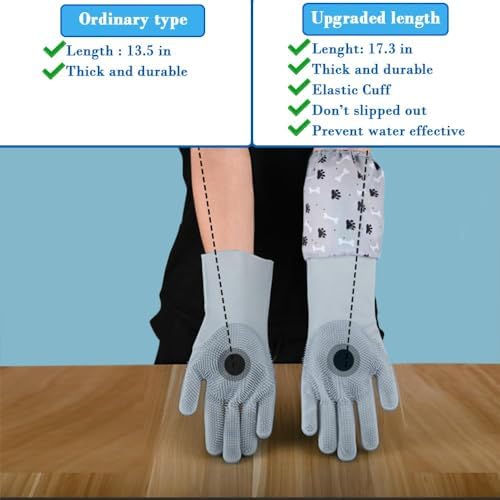 Pet Grooming Gloves Pet Hair Remover Cat, Dog Washing Gloves Silicone Heat Resistant Cleaning Gloves with High-Density Teeth Grooming Gloves for Dogs, Cats, Horses (2 Pairs - Blue & Gray) - Image 2
