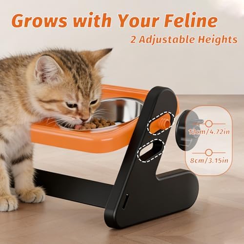 Elevated Cat Bowls with Food Mat, Orange - Image 2