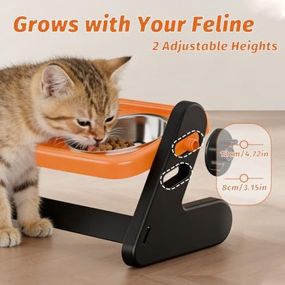 Elevated Cat Bowls with Food Mat, Orange - Image 2