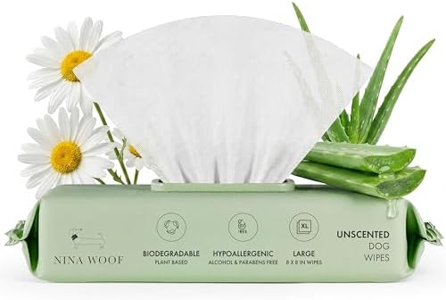 Nina Woof Dog Wipes – Fragrance-Free, Alcohol-Free, Hypoallergenic Pet Grooming Wipes with Aloe Vera, Biodegradable, for Dogs & Cats: Paws, Face, Ears & Butt – (70 Count) by NinaWoof