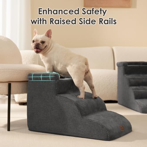 EHEYCIGA 3-Step Curved Dog Stairs for Dogs, Dog Ramp for Couch 14" H, Grey - Image 5