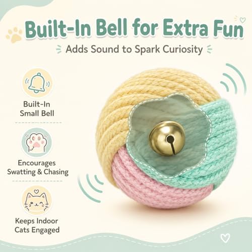 Cat Chew Balls – 6-Pack Rope Cat Toys with Crinkle Sound, Soft and Durable, for Indoor Cats, Kittens, Teeth & Gum Health - Image 5