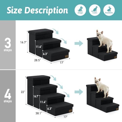 COZY KISS Dog Stairs with Storage, 16.7" H Wider Dog Steps, 3-Step - Image 3