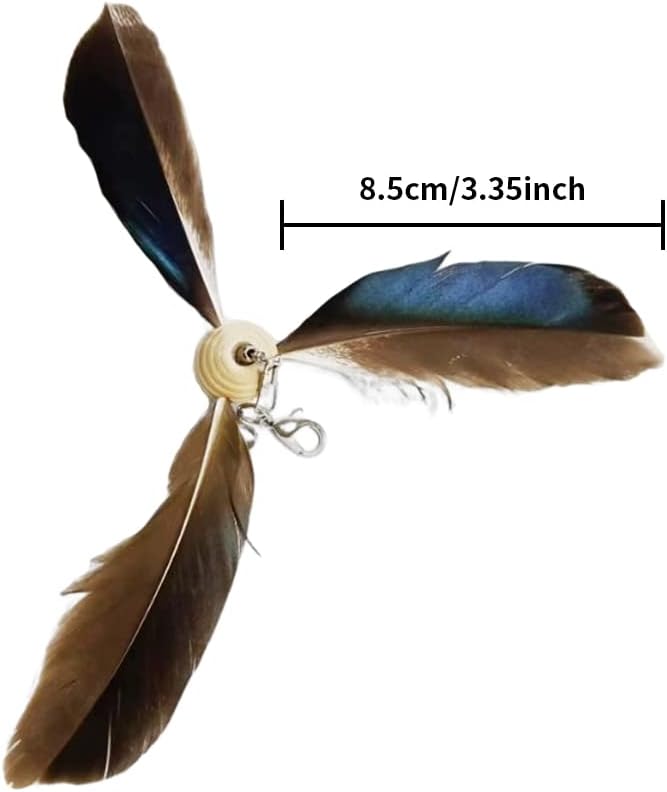 Faddare 6pcs Cat Wand Attachment, Spining Propeller Cat Toys, Cat Propeller Toy with Bell, Replacement Artificial Feather, Indoor Cat Toy, Cat Interactive Toy(Brown)